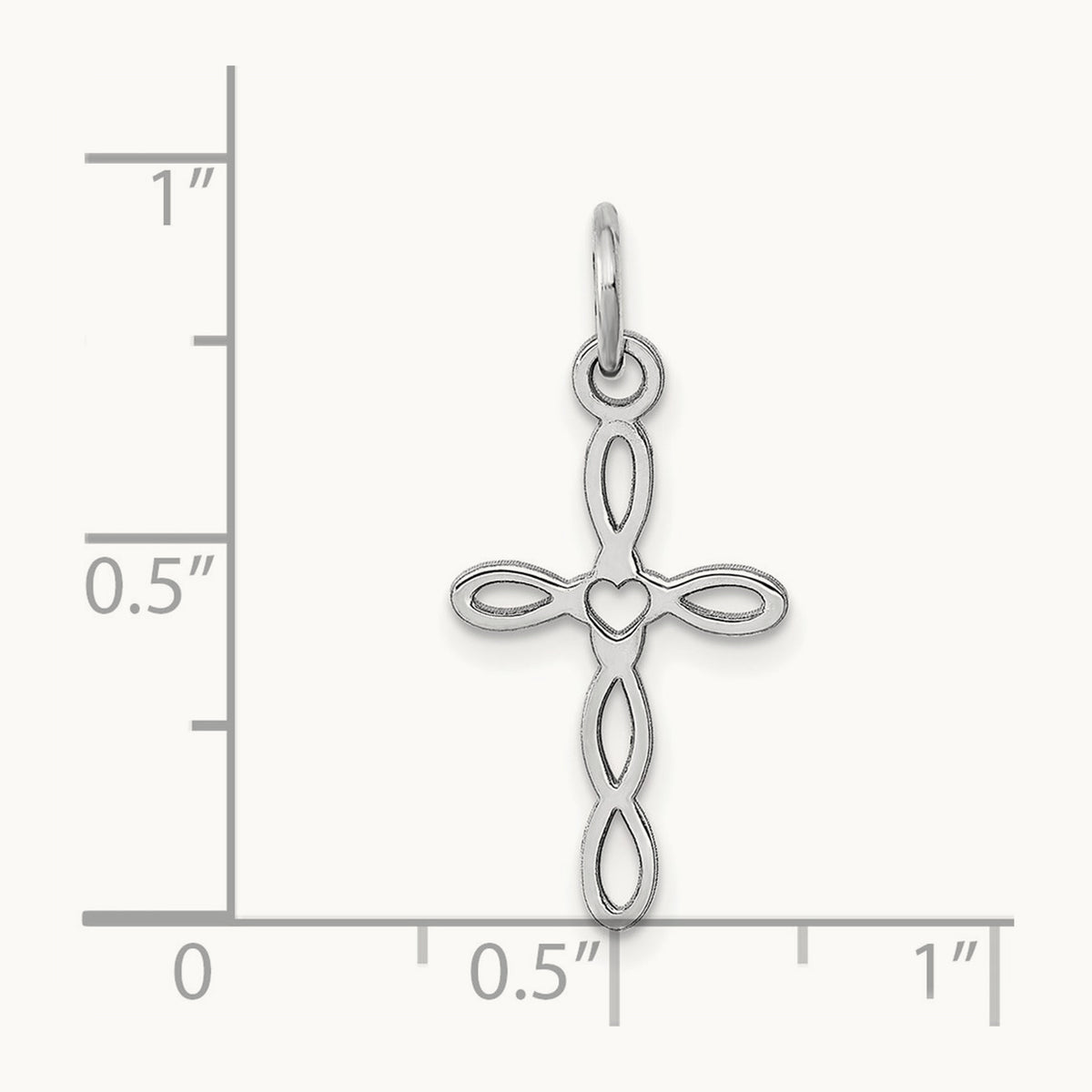 Loop with Center Heart Cross Pendant — 14K White Gold