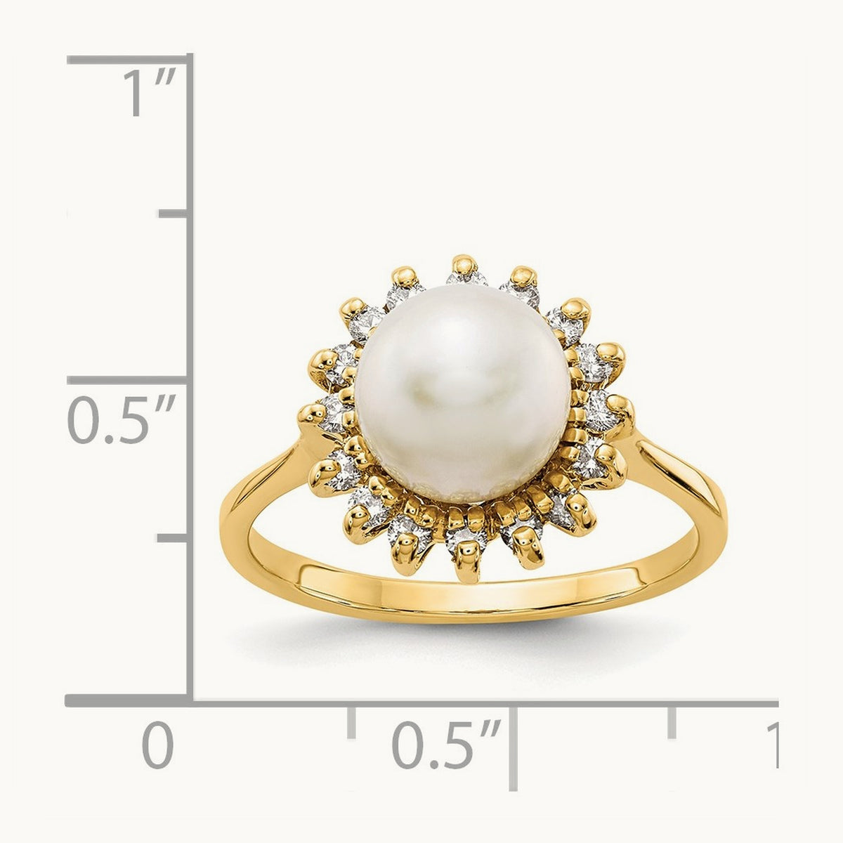 FW Cultured Pearl AA Diamond ring, 7.5mm, 14K