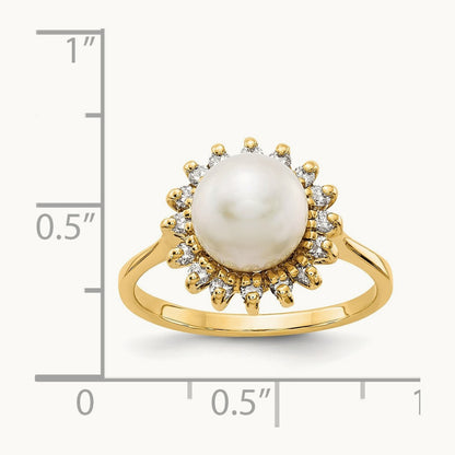 FW Cultured Pearl AA Diamond ring, 7.5mm, 14K