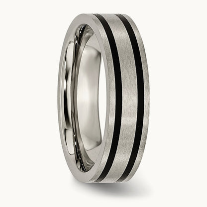 Brushed Enameled Flat Band, 6mm, Titanium