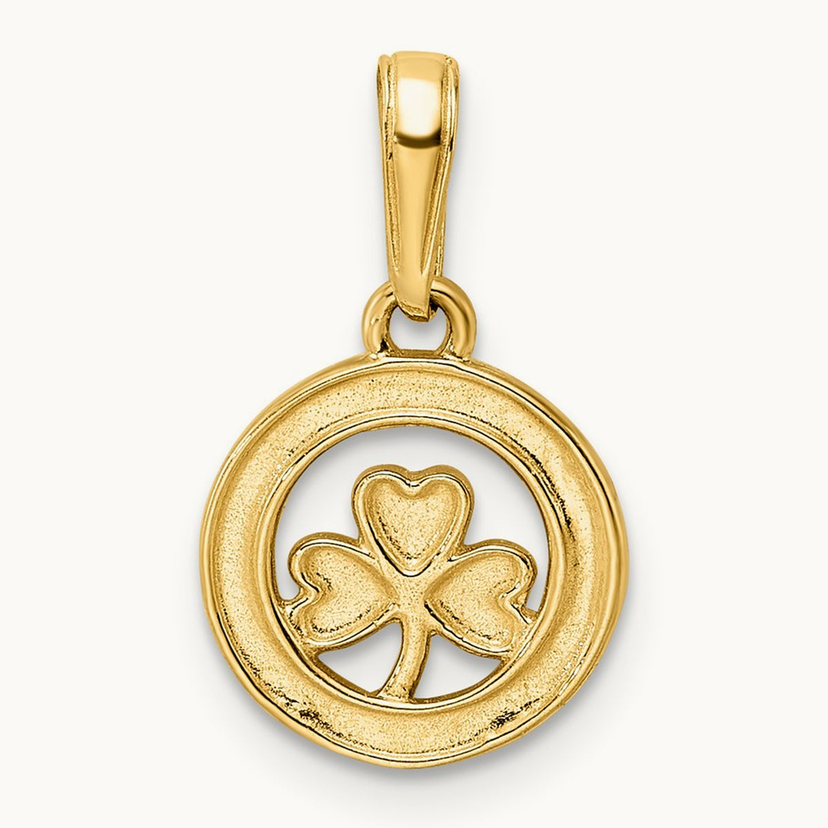 Diamond-cut Clover in Circle Pendant, 14K with White Rhodium