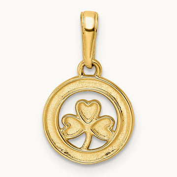 Diamond-cut Clover in Circle Pendant, 14K with White Rhodium