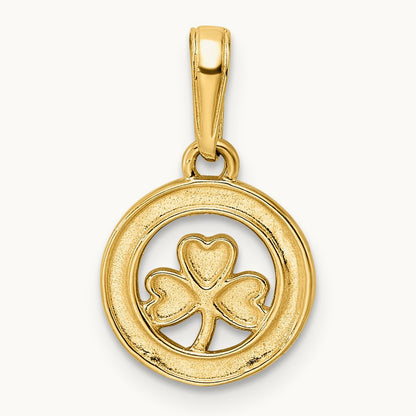 Diamond-cut Clover in Circle Pendant, 14K with White Rhodium