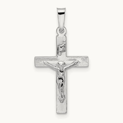 Polished Solid INRI Striped Crucifix Pendant — 27.5mm