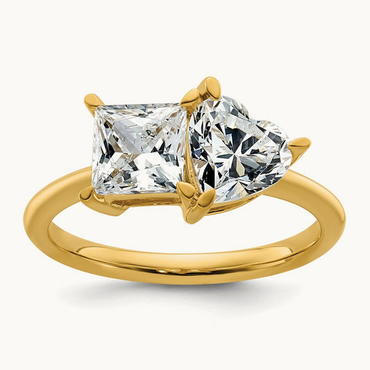 Princess & Heart 2 Stone Engagement Ring, 2.00 ct tw Lab-Grown Diamond — 14K Yellow Gold