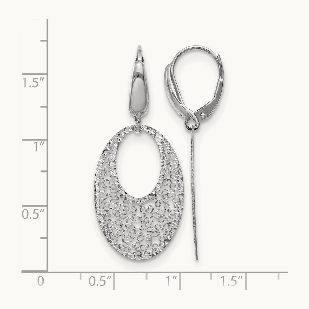 Polished and Textured Floral Leverback Earrings — 14K White Gold