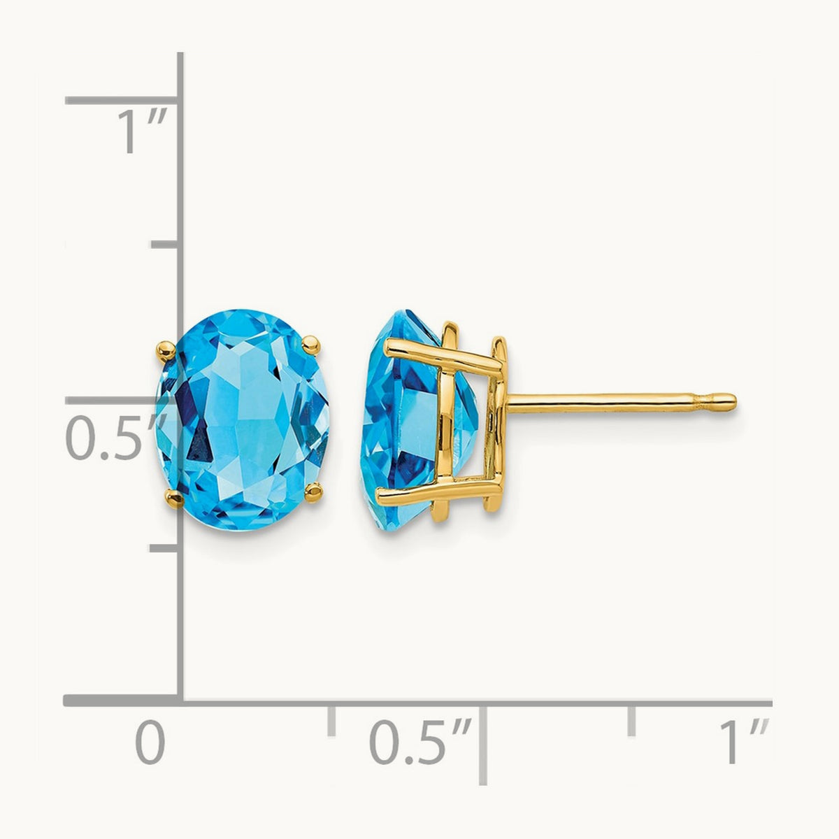 9x7mm Oval Blue Topaz Earrings, 14K