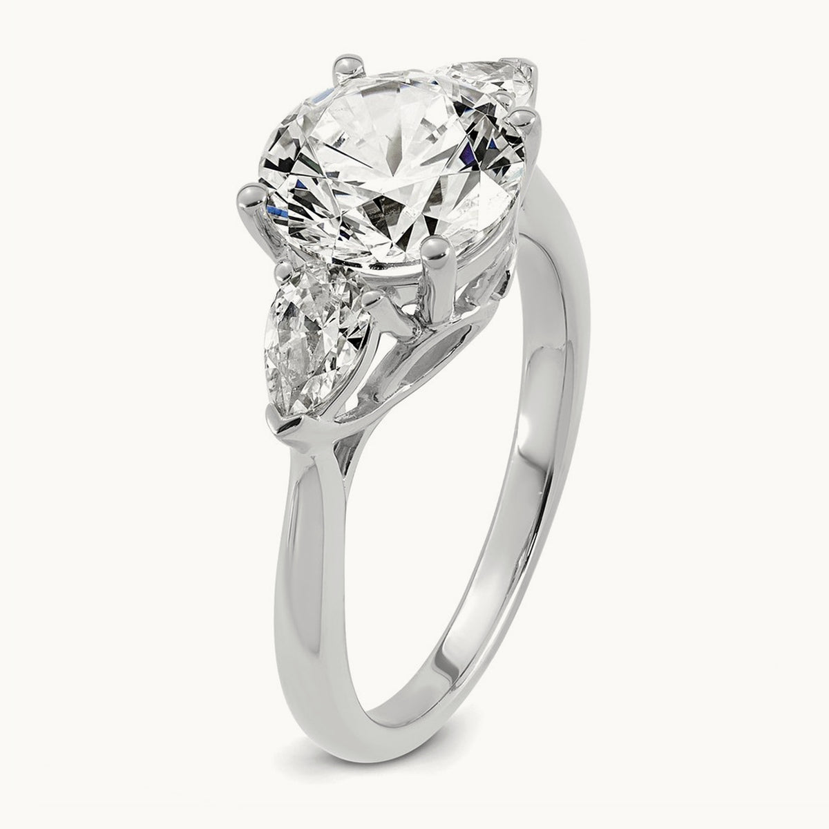 Round with Pear 3 Stone Engagement Ring, 1.25-3.50 ct tw Lab-Grown Diamond — 3 ct, 14K White Gold