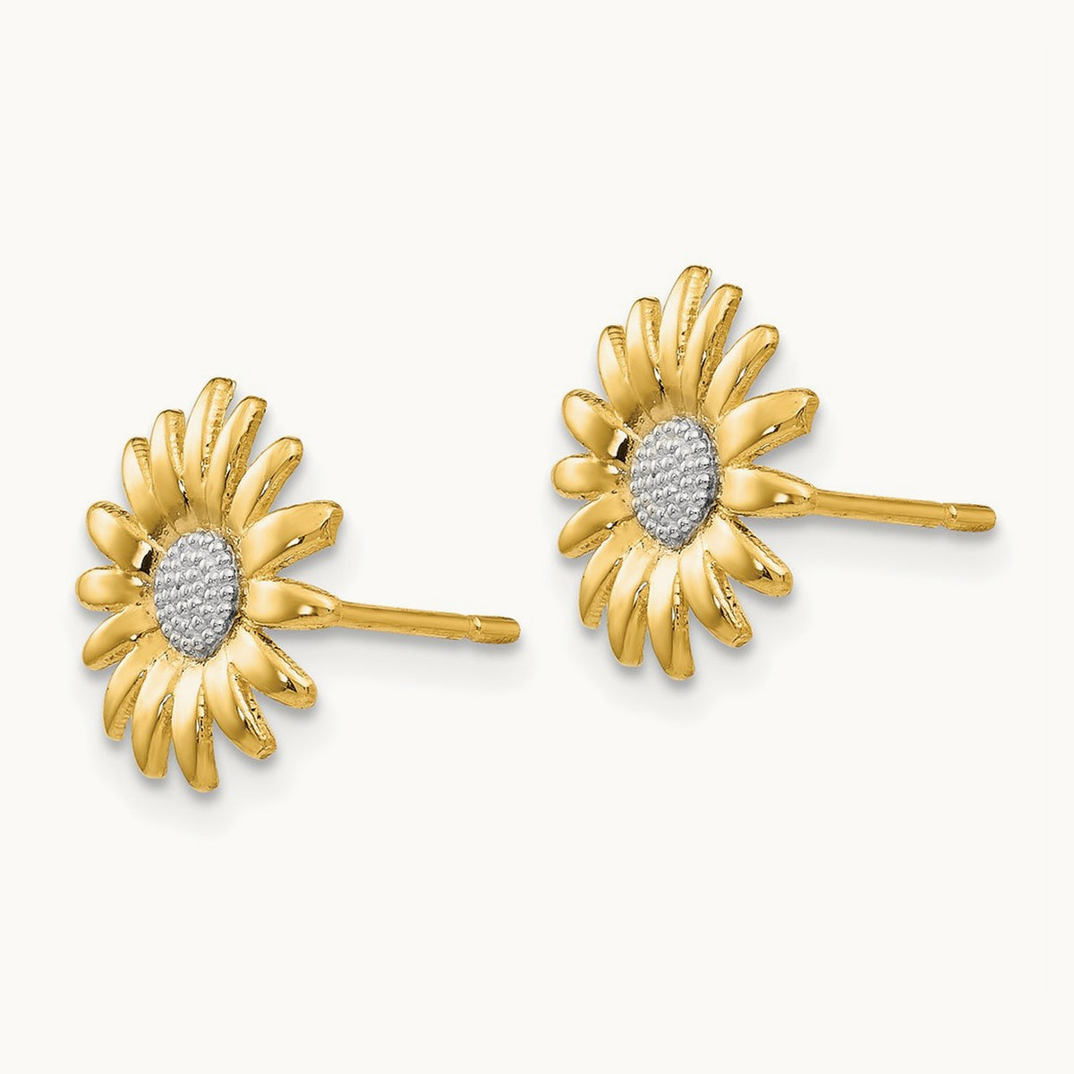 & Rhodium Mini Daisy Post Earrings, 14K