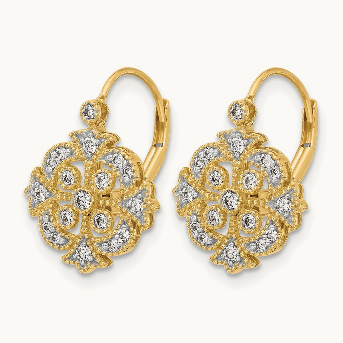 Diamond Leverback Earrings, 14K