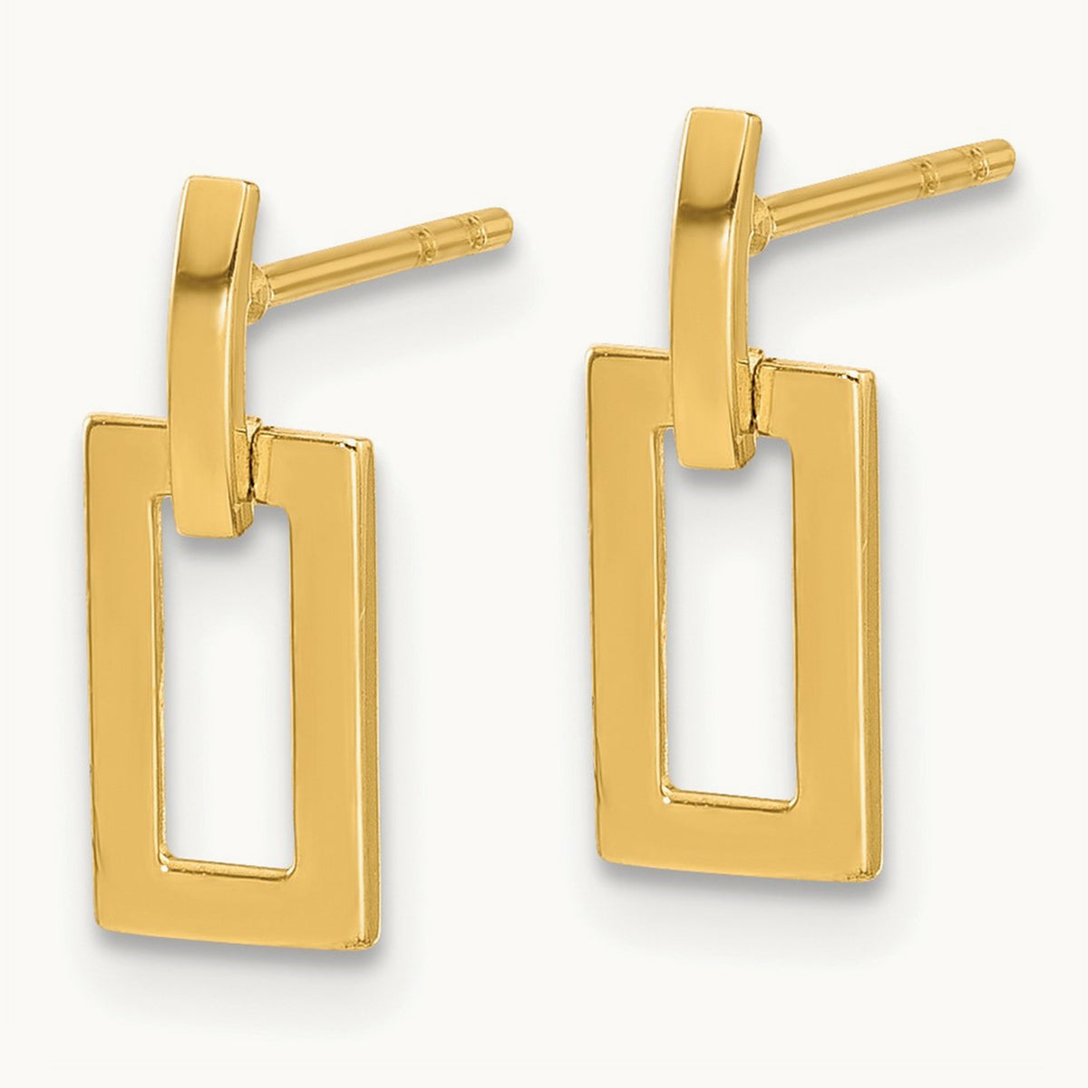 Polished Rectangle Post Dangle Earrings, 14K