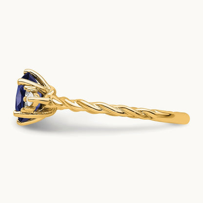 Polished Diamond and Lab Created Sapphire Twisted Ring — 14K Yellow Gold