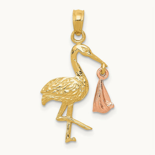 Stork Pendant, 14K Two-tone