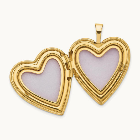Diamond Satin & Diamond-cut Cross Heart Locket — 14K Yellow Gold