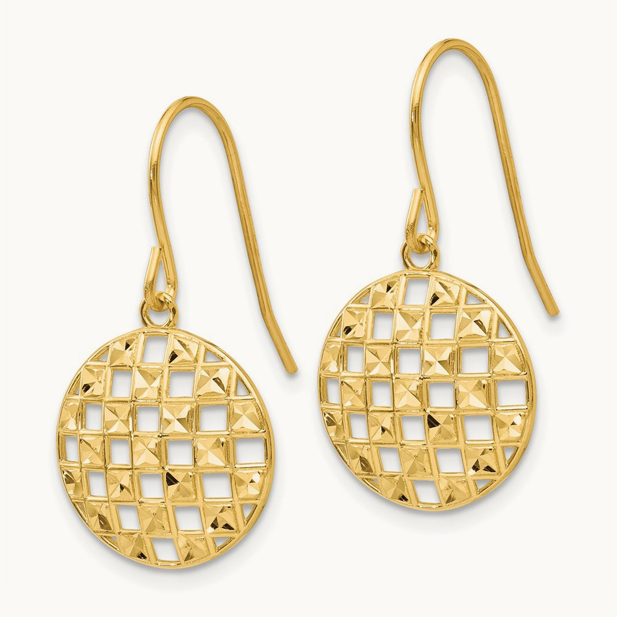 Circle Diamond-cut Shepherd Hook Earrings, 14K