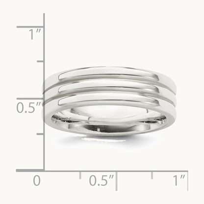 Sterling Silver 6mm Polished Flat Grooved Fancy Band