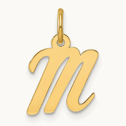 Small Script Letter M Initial Charm, 14K