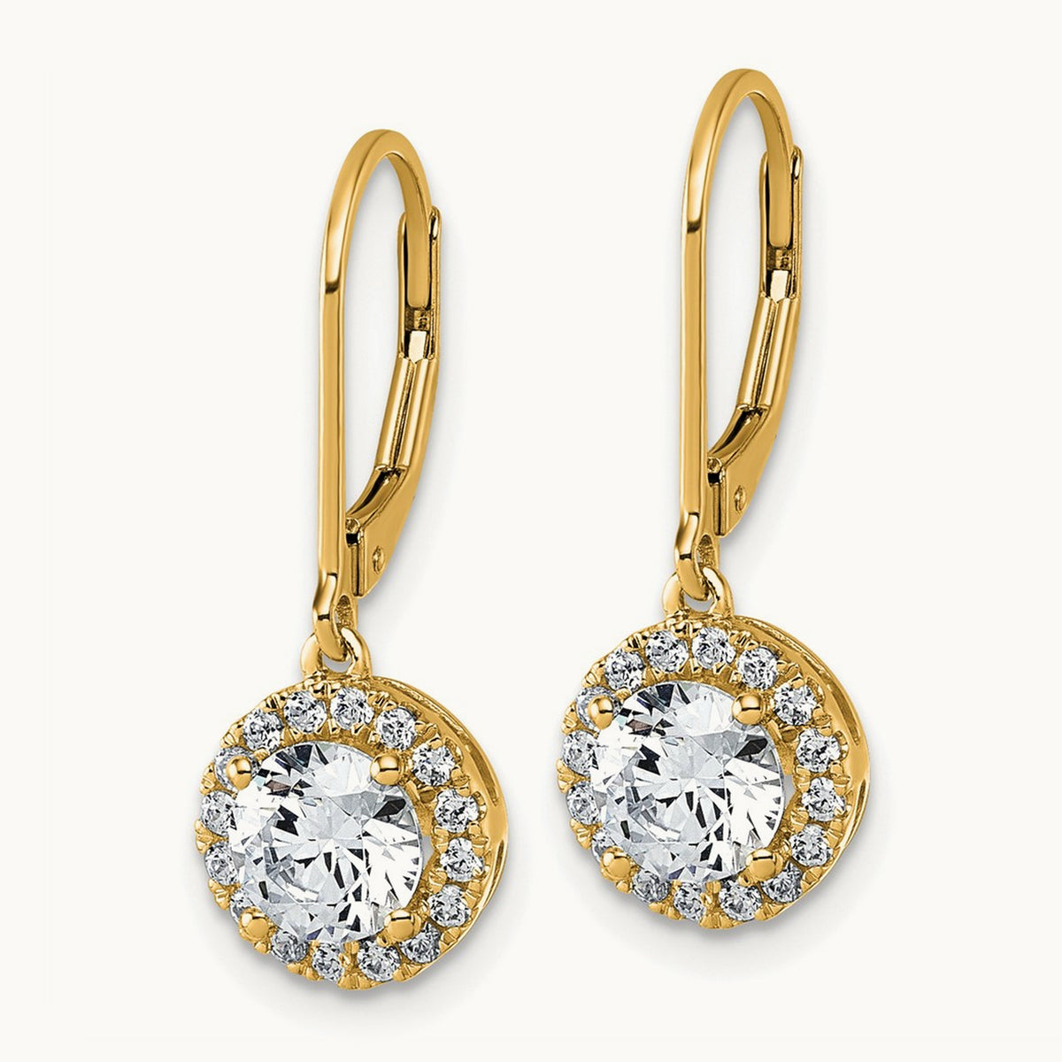 Halo Drop Leverback Earrings, 1.75 ct tw Lab-Grown Diamond — 14K Yellow Gold