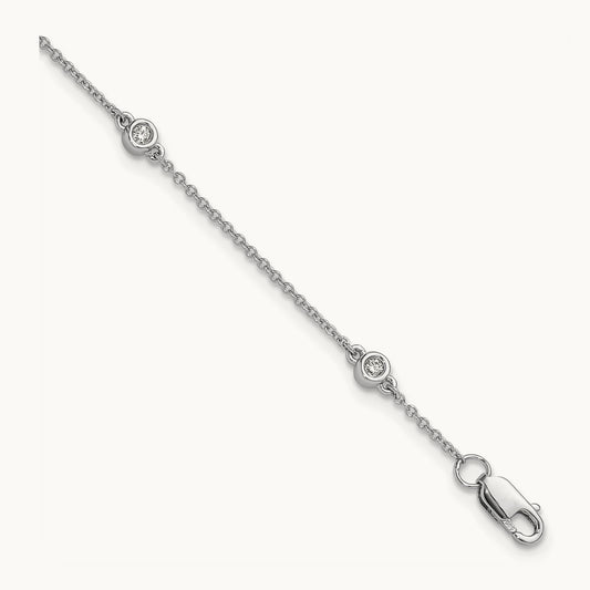 Diamond Station Cable Bracelet, 14K White Gold