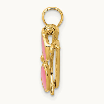 3-D Pink Enameled Moveable Sunglasses Pendant, 14K