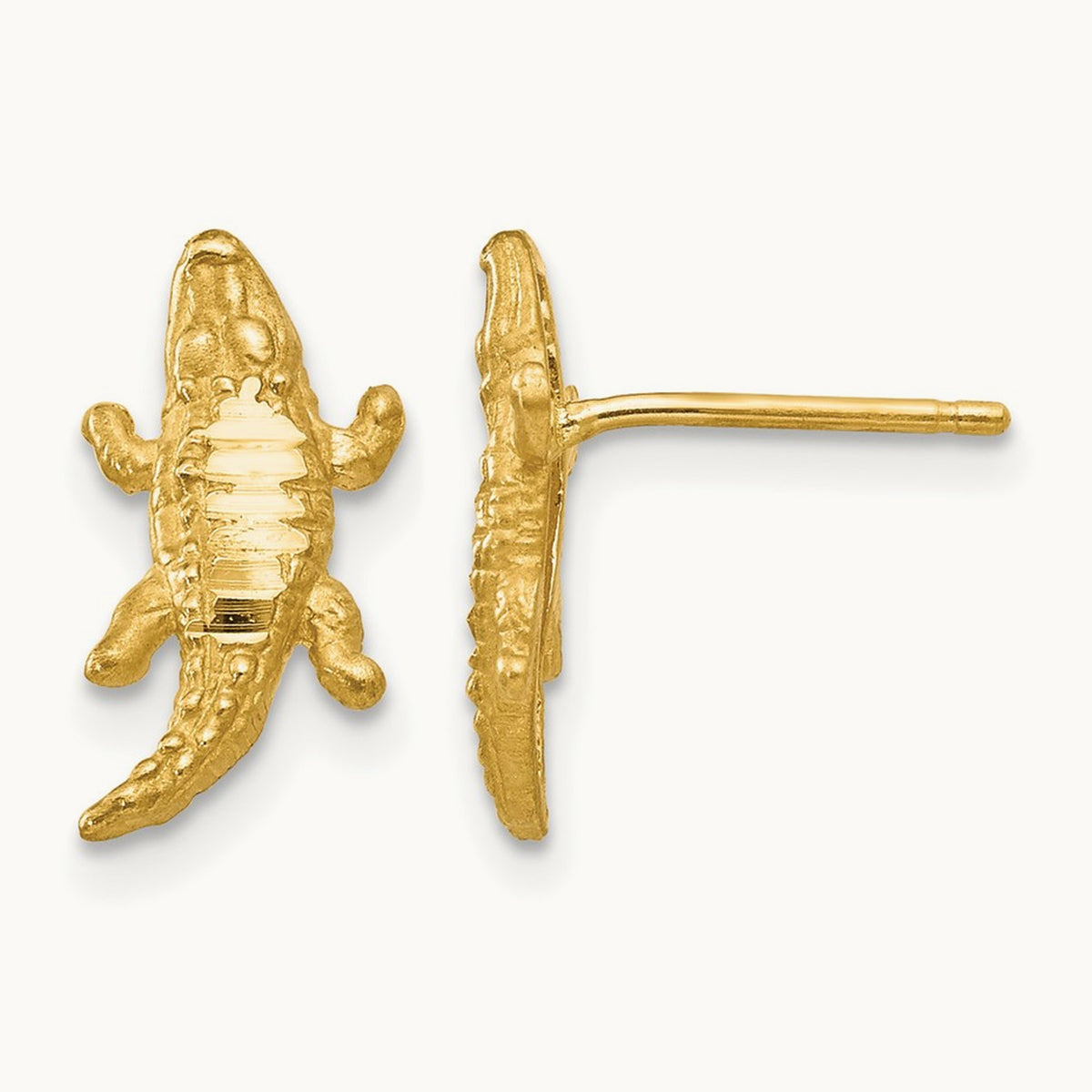 Diamond-cut Alligator Earrings, 14K