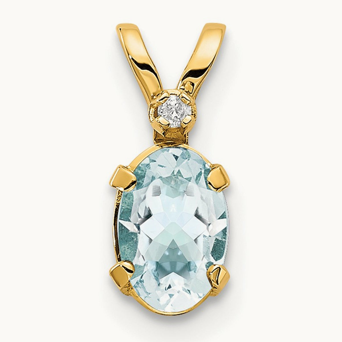Diamond and Aquamarine Birthstone Pendant — 14K Yellow Gold