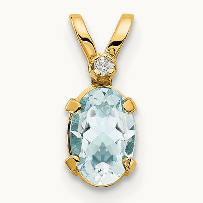 Diamond and Aquamarine Birthstone Pendant — 14K Yellow Gold