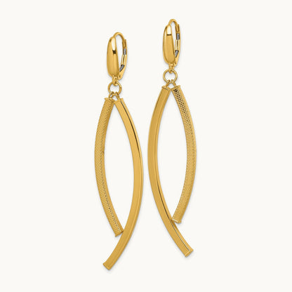 Polished and Textured Dangle Bar Leverback Earrings, 14K