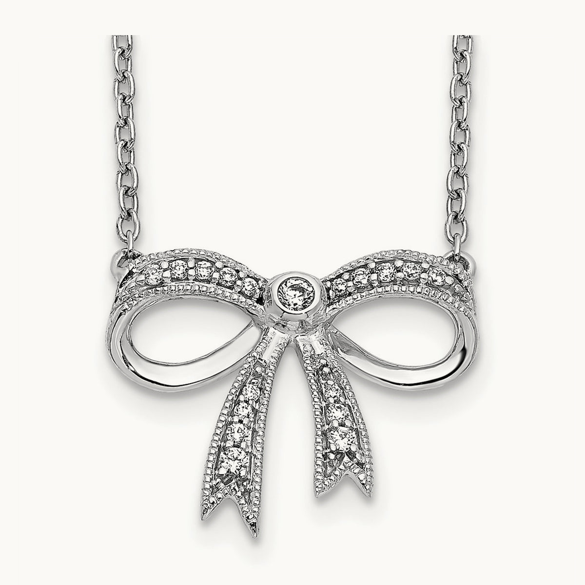 Diamond Bow 18 inch Necklace, 14K White Gold