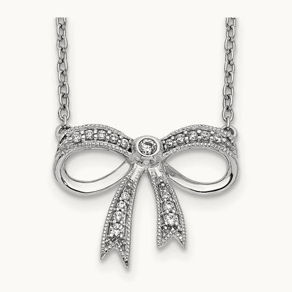 Diamond Bow 18 inch Necklace, 14K White Gold