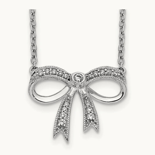Diamond Bow 18 inch Necklace, 14K White Gold