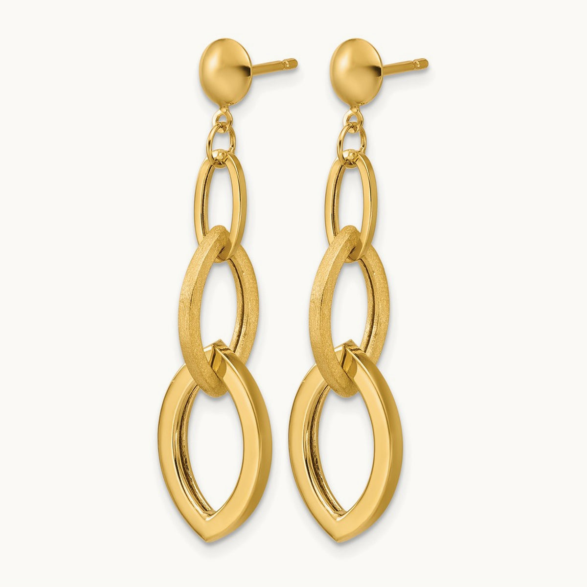 Polished and Brushed Fancy Post Dangle Earrings, 14K — Leslie's