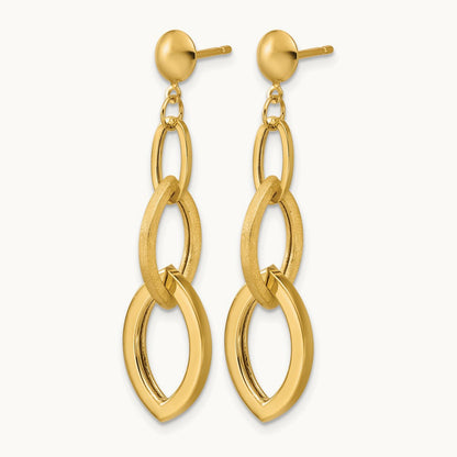 Polished and Brushed Fancy Post Dangle Earrings, 14K — Leslie's