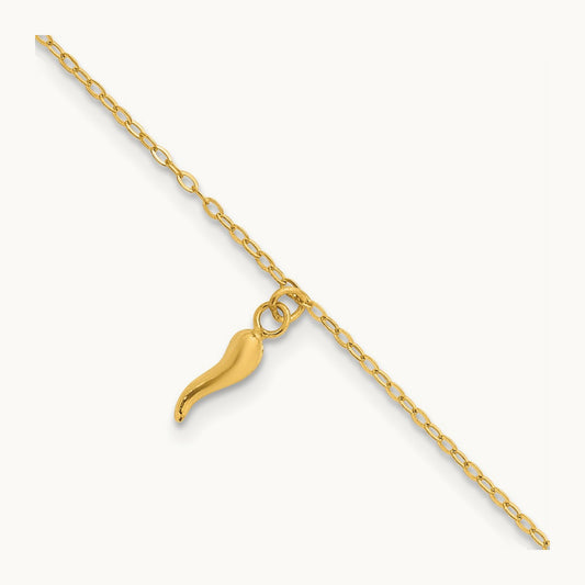 Polished Italian Horn Dangles w/.75in Ext Bracelet, 14K