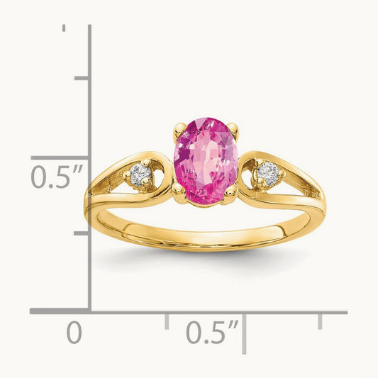 7x5mm Oval Pink Sapphire AA Diamond ring, 14K