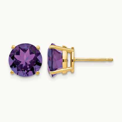 Amethyst Post Earrings, 8mm, 14K