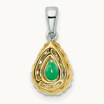 Pear Emerald and Diamond Halo Pendant, 14K Two-tone