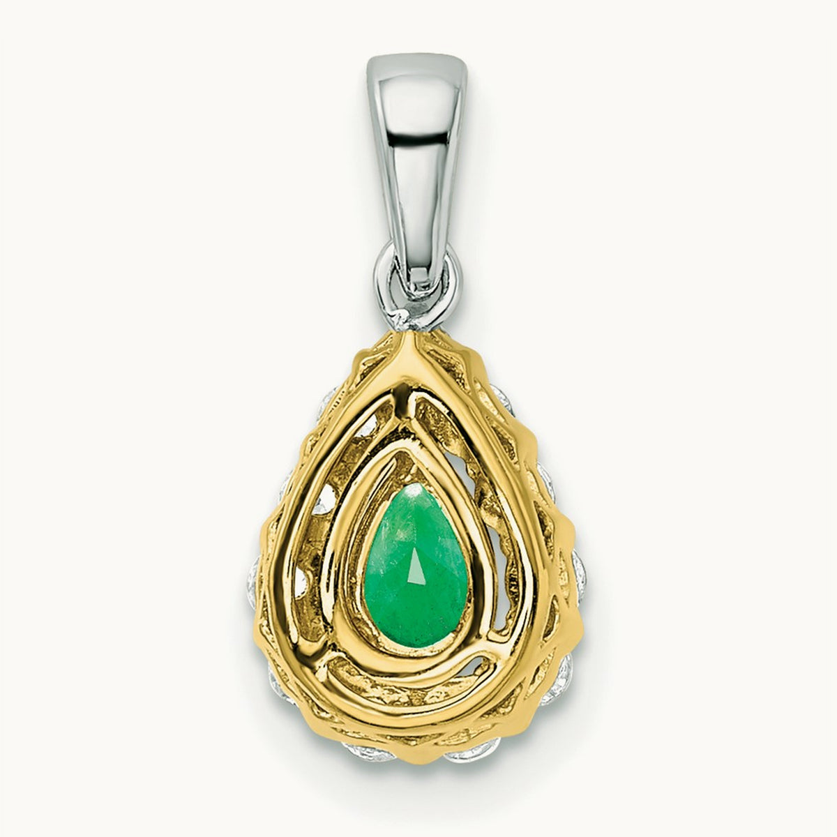 Pear Emerald and Diamond Halo Pendant, 14K Two-tone