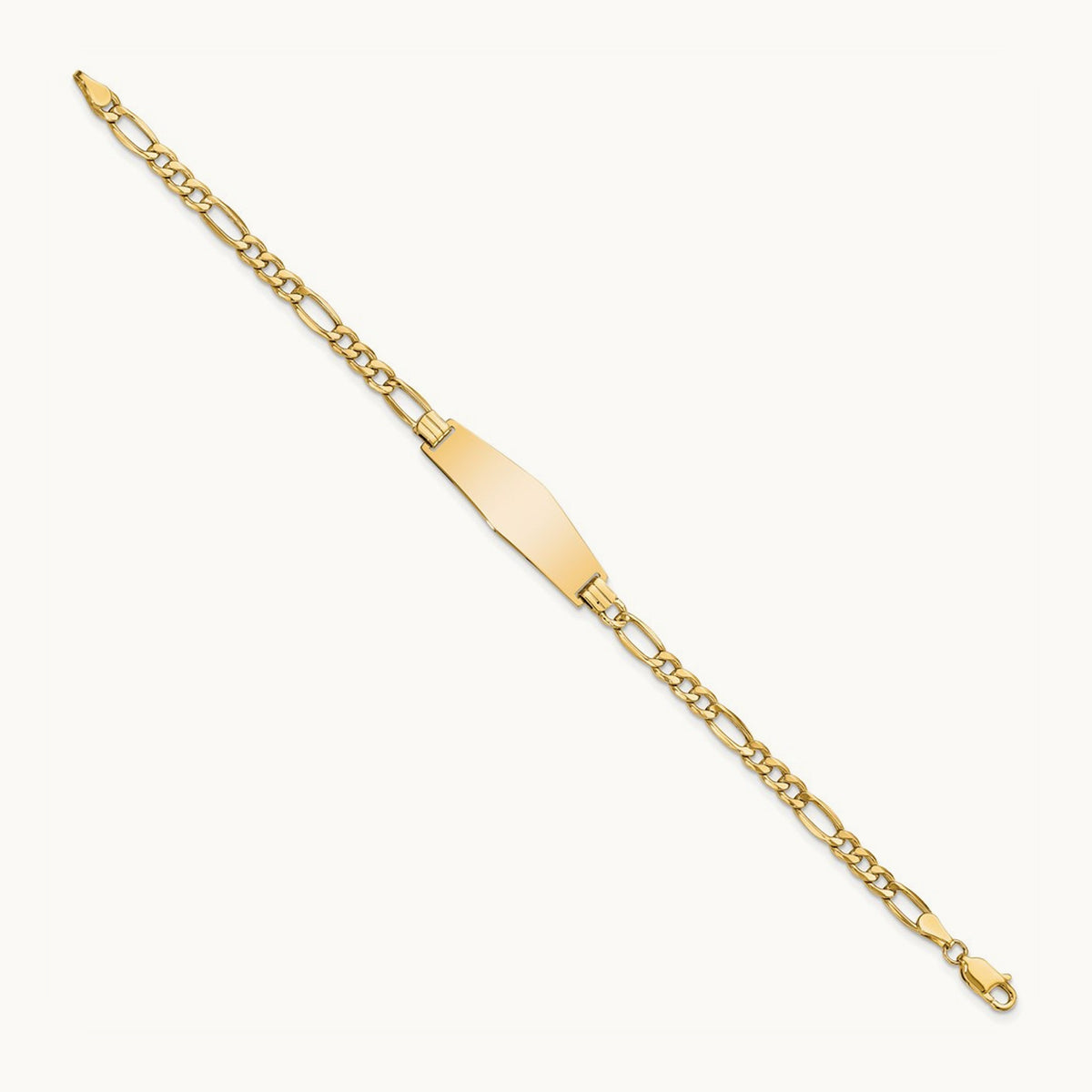 Semi-solid Soft Diamond Shape Figaro Link ID Bracelet, 14K
