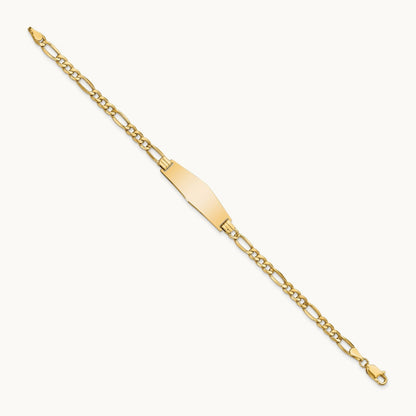 Semi-solid Soft Diamond Shape Figaro Link ID Bracelet, 14K
