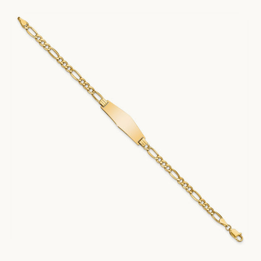 Semi-solid Soft Diamond Shape Figaro Link ID Bracelet, 14K