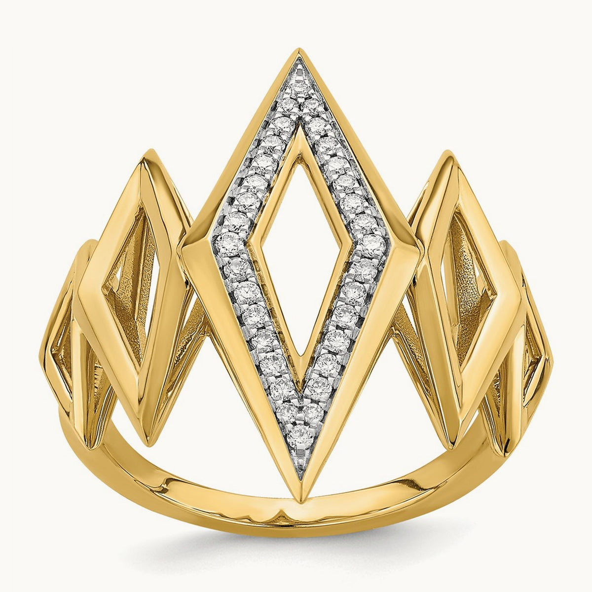 Polished Fancy Geometric Diamond Ring, 14K