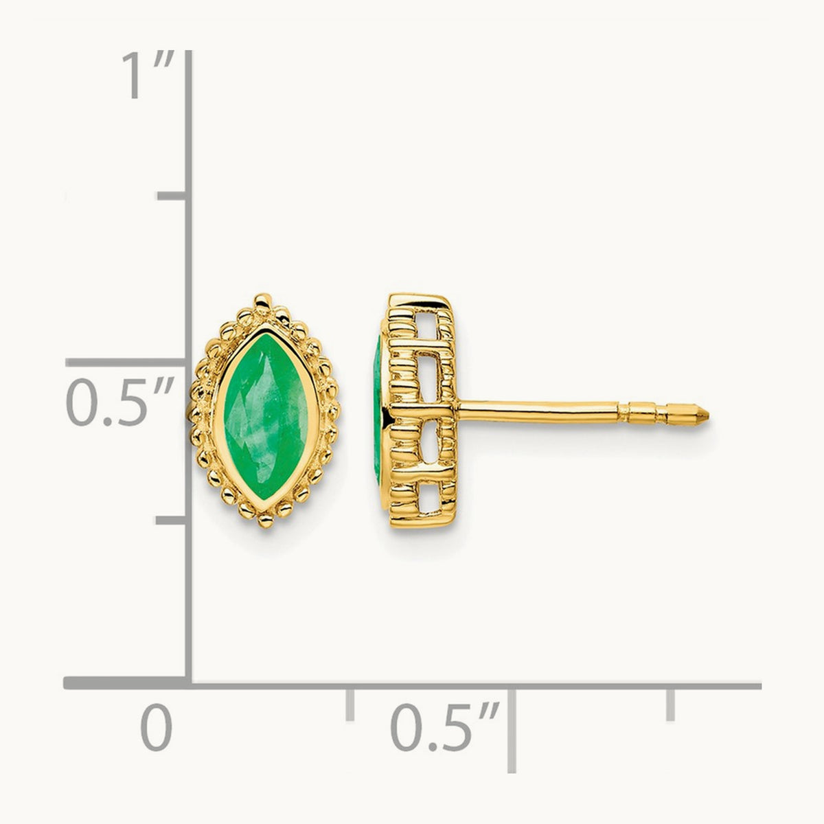 Marquise Emerald Post Earrings — 14K Yellow Gold