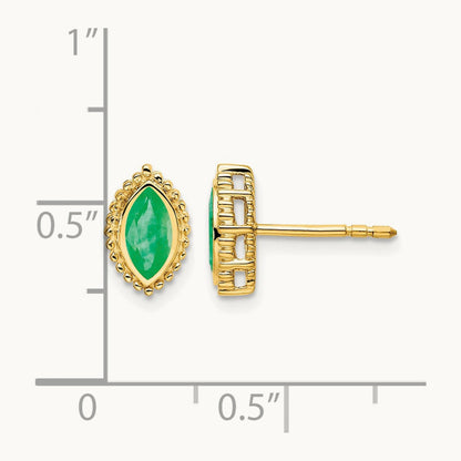 Marquise Emerald Post Earrings — 14K Yellow Gold