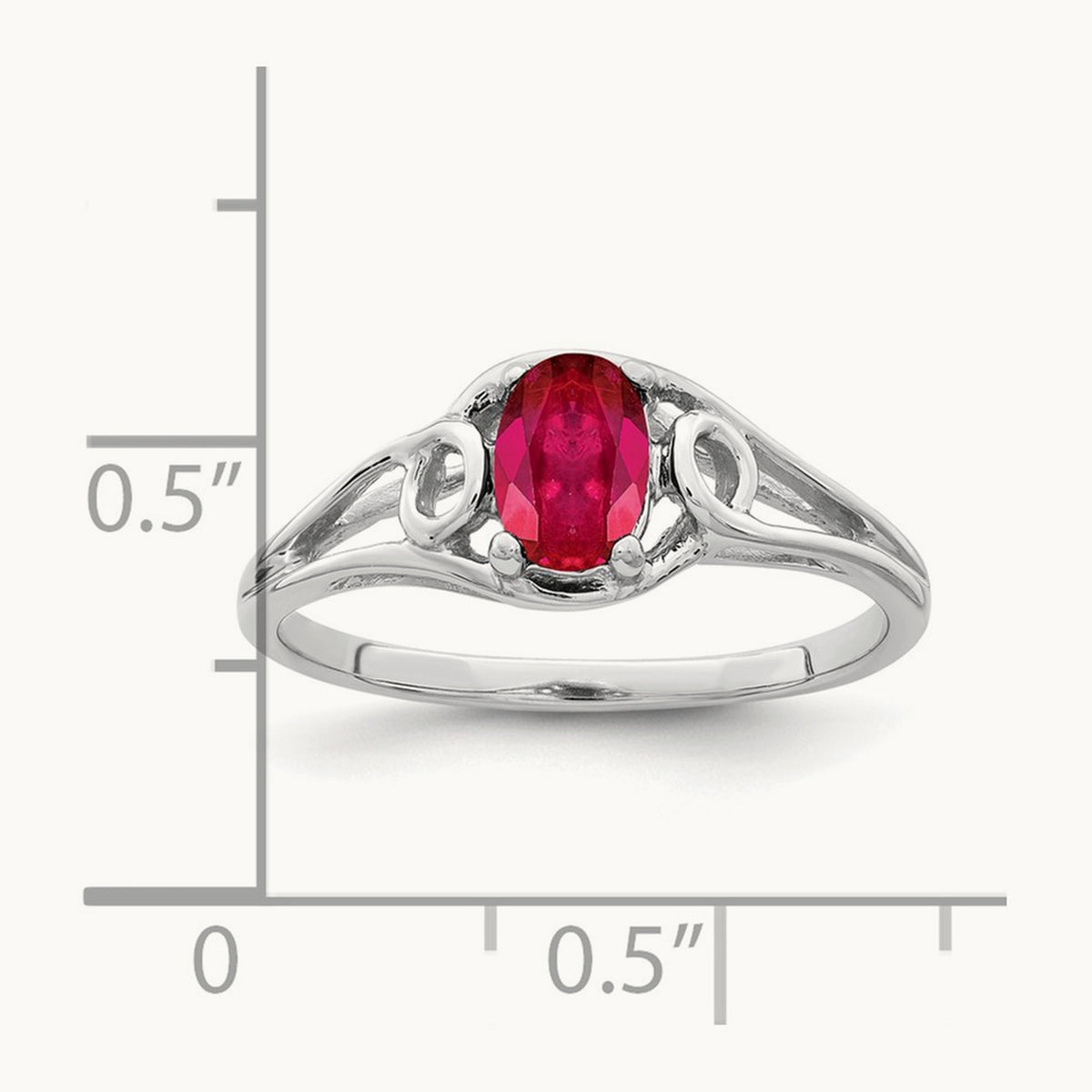 7x5mm Oval Ruby ring, 14K White Gold