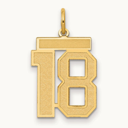 Medium Satin Number 18 Charm, 14K
