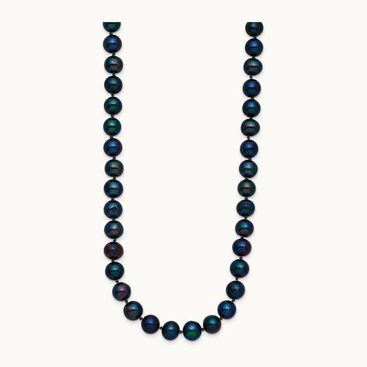 6- Black Near Round Freshwater Cultured Pearl Necklace, 7mm, 14K