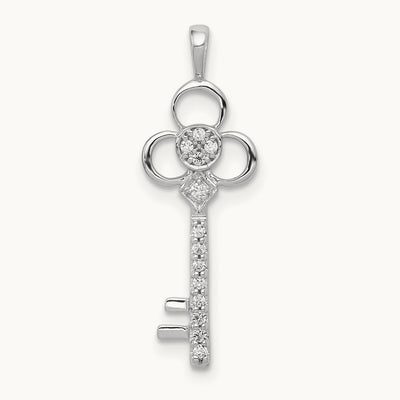 Diamond Club Key Pendant, 14K White Gold