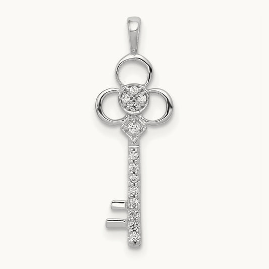 Diamond Club Key Pendant, 14K White Gold