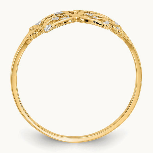 w/ Rhodium Diamond-cut Butterfly Ring, 14K